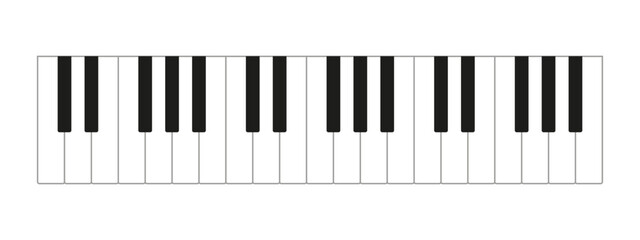 Piano keyboard layout showing white and black keys in a simple design for music education and composition