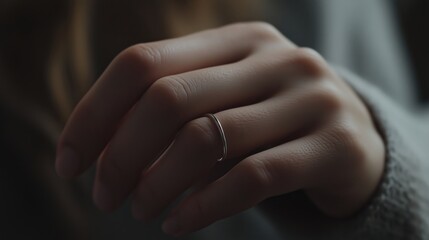 Elegant hand displaying a simple silver ring in soft lighting, showcasing minimalist jewelry and personal style