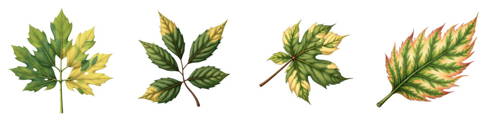 Collection of Variegated and Autumn Leaves Illustrations Isolated