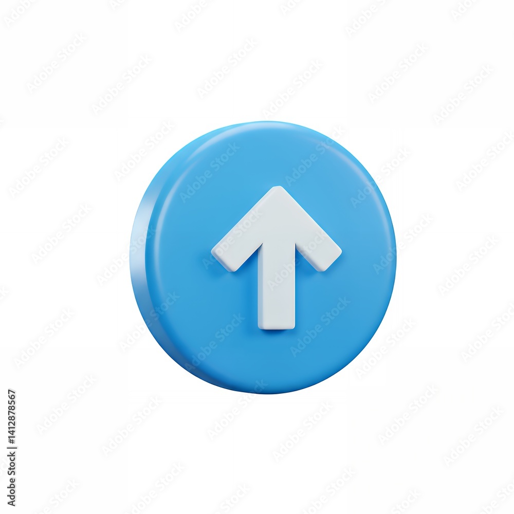 Poster blue up arrow icon upload button interface element navigation symbol ui ux design graphic isolated o