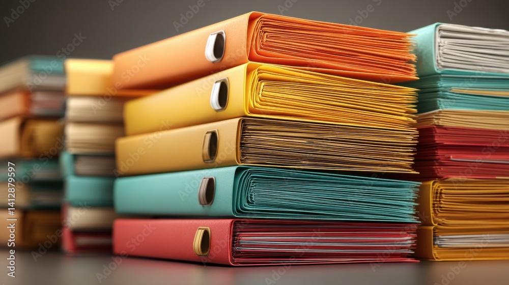 Poster neatly stacked papers organized in three distinct arrangements representing planning and task manage