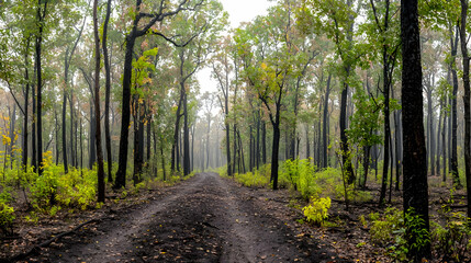 Fototapeta premium Forest Path With Trees And Fall Colors