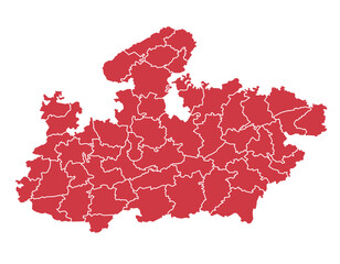 Obraz premium Madhya Pradesh State Map with All District Boundaries – Red Vector Illustration