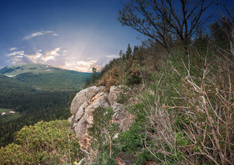 Panoramic view of the Lago Naki plateau. Krasnodar region, Republic of Adygea.
