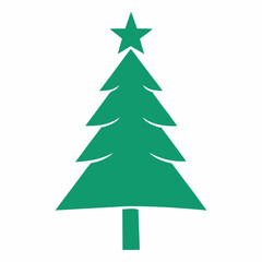Obraz premium Minimalist Christmas Tree Silhouette Vector Art with Red Star