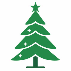 Obraz premium Minimalist Christmas Tree Silhouette Vector Art with Red Star
