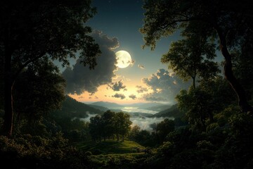 Obraz premium Misty Mountain Moonlit Valley