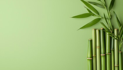 Green bamboo stalks and leaves
