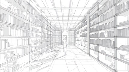 Architectural Library Interior Design Sketch