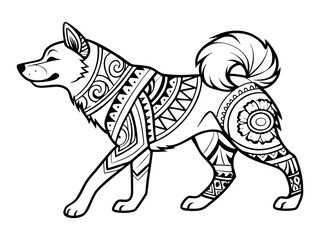 Akita dog zentangle stylized, vector, illustration, freehand pencil, pattern. Zen art. Black and white illustration on white background. Adult anti-stress coloring book