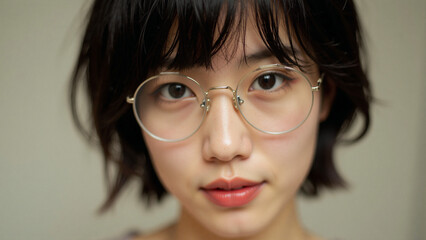 Fototapeta premium Portrait of a young Asian woman with round glasses