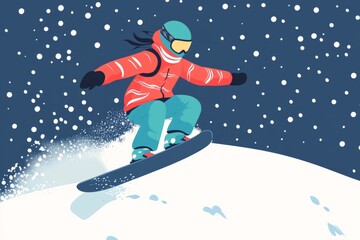 flat vector of a person snowboarding 