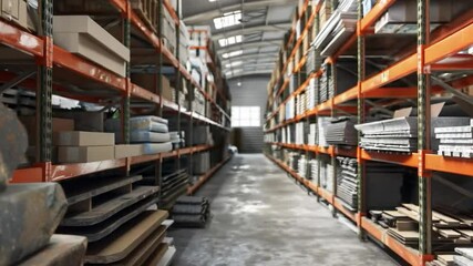 Warehouse interior videos are suitable for logistics company presentations, business reports or inventory management training materials.
