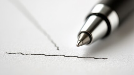 Fototapeta premium Close-up of a pen writing a line before stopping midway to symbolize the complexity of decision making process