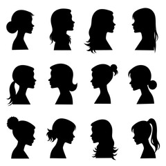 Set face women silhouettes isolated on white background