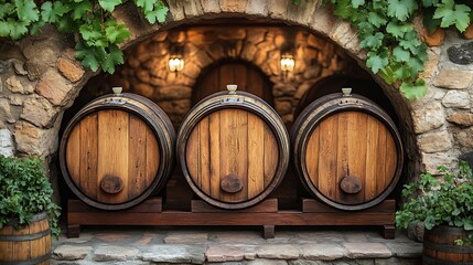 Wine Barrels with Cellar Vineyard Oak Wood Vintage.