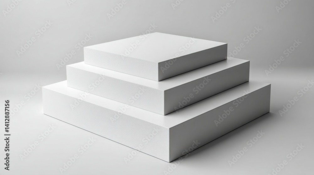 Poster simple three-step paper block layout stacked with three white boxes creating a minimalist design aes