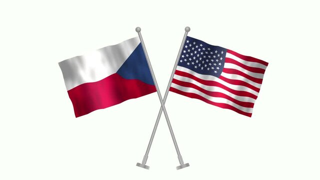 Flag of Czech Republic and USA, Cross table flag of Czech Republic and USA on white screen, Czech Republic and USA 3D Animation flag waving in the wind isolated on white Background. 
