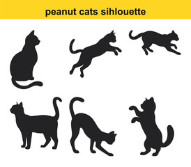 Playful Cat Silhouettes In Various Poses Vector Illustration