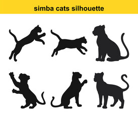 Simba Cats Silhouette Vector Illustration In Various Poses