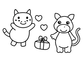 A cute cartoon illustration featuring a playful mix of animals