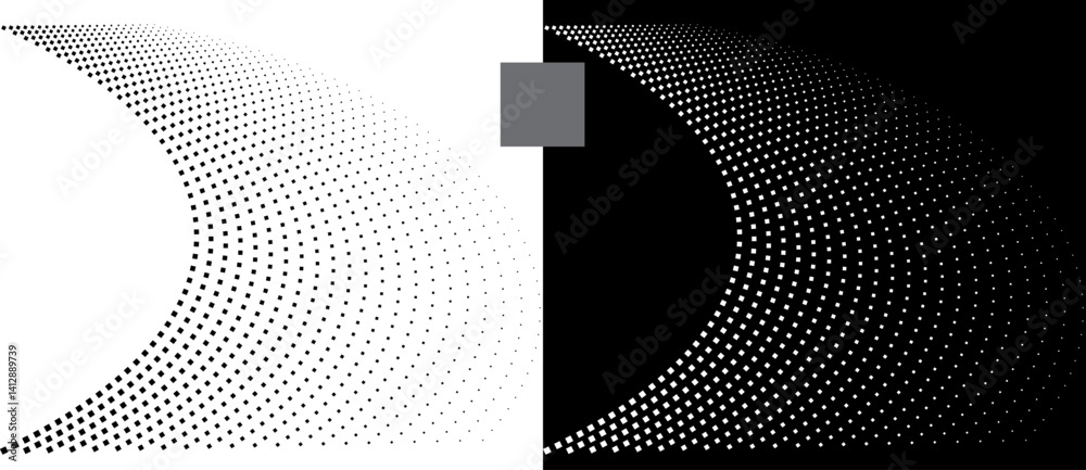 Leinwandbilder Modern abstract background. Halftone squares as design element. Black shape on a white background and the same white shape on the black side.