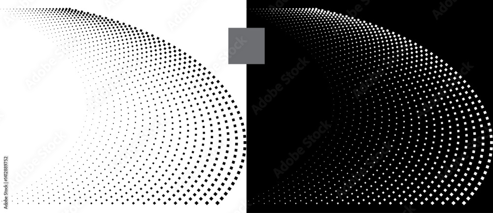 Leinwandbilder Modern abstract background. Halftone squares as design element. Black shape on a white background and the same white shape on the black side.