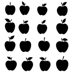 Set of Apple elements, Set of black silhouettes of Apple on white background