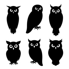 Set owl silhouettes isolated on white background