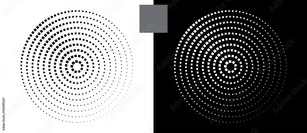 Poster halftone circles with squares.abstract creative background or icon, logo, tattoo. black shape on a w
