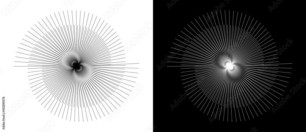 Aufkleber Spiral with lines as dynamic abstract vector background or logo or icon. Yin and Yang symbol. Black spiral on white background and white spiral on black background.
