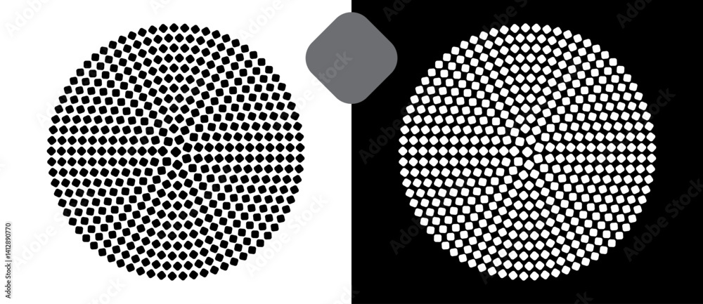 Poster abstract background with rhombuses in circle. art design spiral as logo or icon. a black figure on a