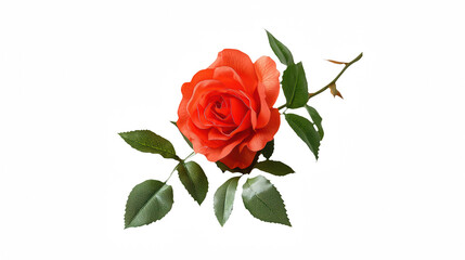 Fototapeta premium a red rose with leaves on a transparent background, PNG image, PNG file, Generative art.