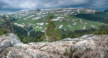Panoramic view of the Lago Naki plateau. Krasnodar region, Republic of Adygea.
