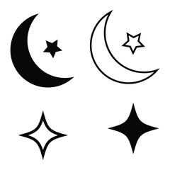 Moon vector icons. Moon icon set. Vector lunar collection. Moon with stars
