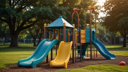 Children's playground, park, sunny day, kids playing, outdoor fun, family recreation