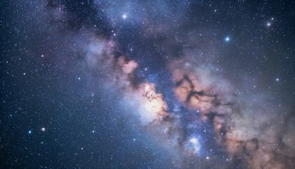 a breathtaking view of the milky way galaxy showcasing swirling nebulas and countless stars against a deep blue cosmic background.