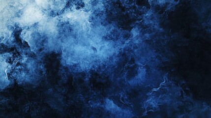 Swirling clouds of deep blue smoke create an atmosphere of mystery and intrigue. The dark backdrop enhances the ethereal quality of the scene, captivating viewers