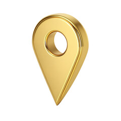 3d golden location pin icon isolated on transparent background.