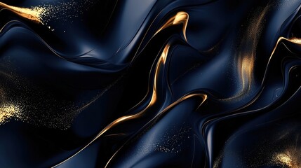 Rich textures blend together in swirling deep blue and shimmering gold tones, evoking a sense of elegance and sophistication. The movement adds depth and intrigue to the design