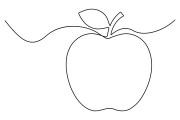 Continuous one line art drawing apple outline vector art illustration
