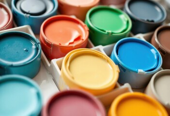 Vibrant Childrens Art Supplies Paint Set Close Up Colorful Paint Pots