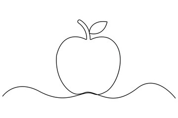 Continuous one line art drawing apple outline vector art illustration
