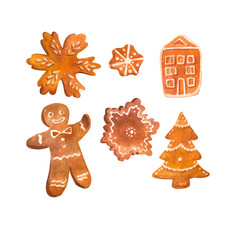 Hand painted set of gingerbread Christmas cookies.