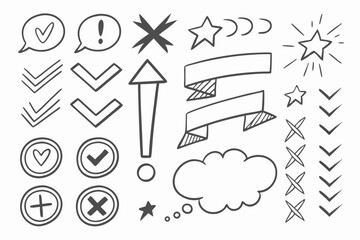 Hand-Drawn Doodle Elements Arrows, Stars, Checkmarks, and More for Design Projects