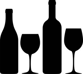Wine Bottle And Glasses Silhouette Elegant Black And White Design Element