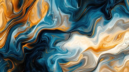 Obraz premium Vibrant swirls of blue, orange, and cream intertwine to create a mesmerizing abstract design. This artwork showcases fluid patterns and dynamic movement, inviting creative expression