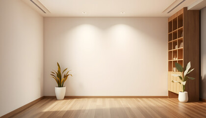 Interior with empty wall, papercraft. with white shades