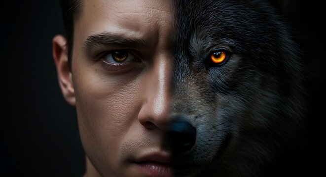 Half Human, Half Wolf Transformation Portrait