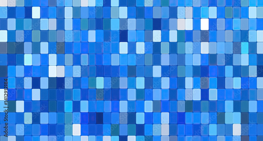 Poster abstract mosaic pattern of blue and white square tiles for artistic decorative technology related de